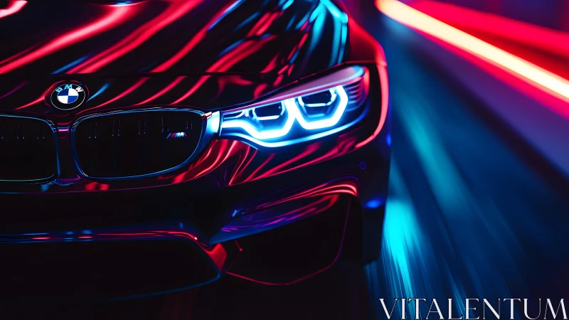 BMW sports car in neon lights, futuristic and dynamic style.