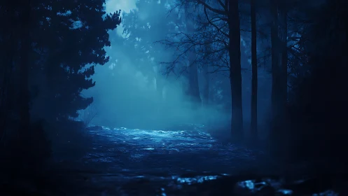 Enchanted Midnight Forest Breathes Luminous Blue Whispers