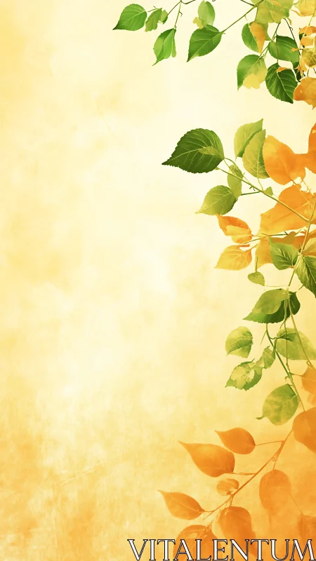 Golden foliage border with green leaves on soft textured background.