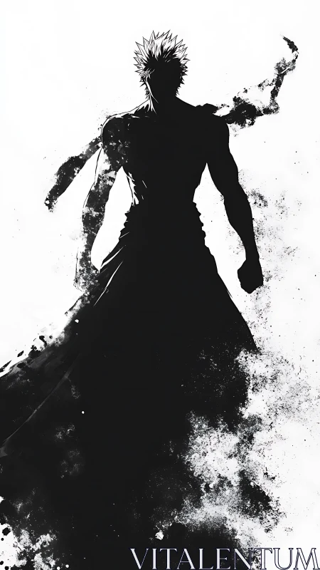 Shadow warrior silhouette dissolves into ink clouds.
