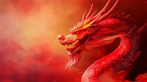 Inferno-scaled sky serpent roaring through molten dawn.