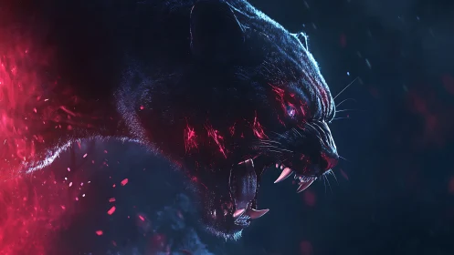 Neon-lit panther profile rendered in high-contrast digital fury