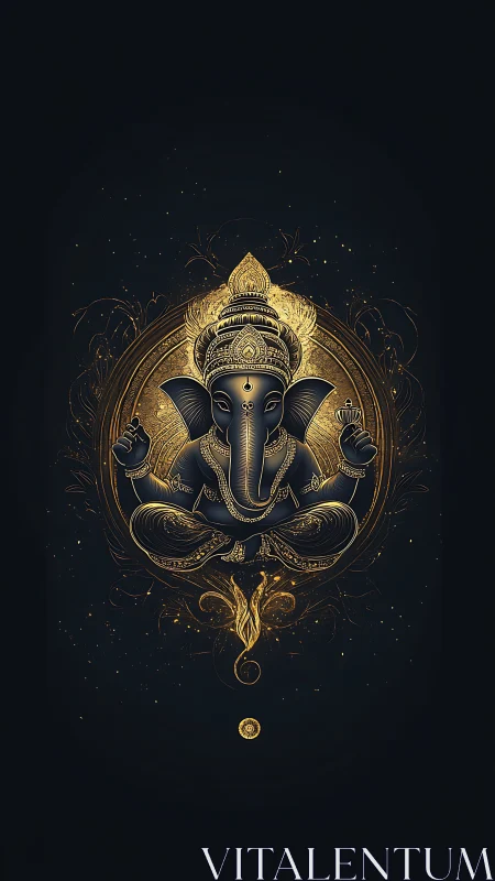 Symmetric luminous Ganesha mandala with ornate vector linework.
