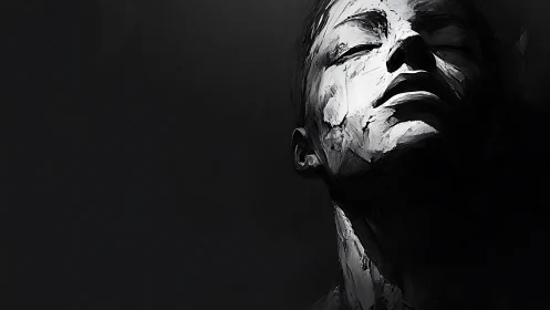 Monochrome textured portrait studies fractured serenity