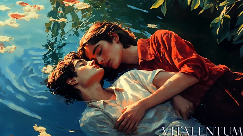 Submerged Reverie: Two Souls Drift Through Liquid Amber.