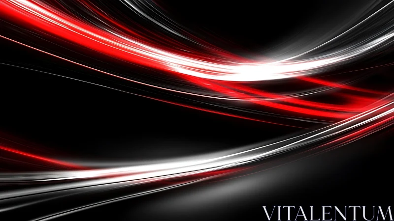 Dynamic Red and White Light Streaks on Black Abstract Background.