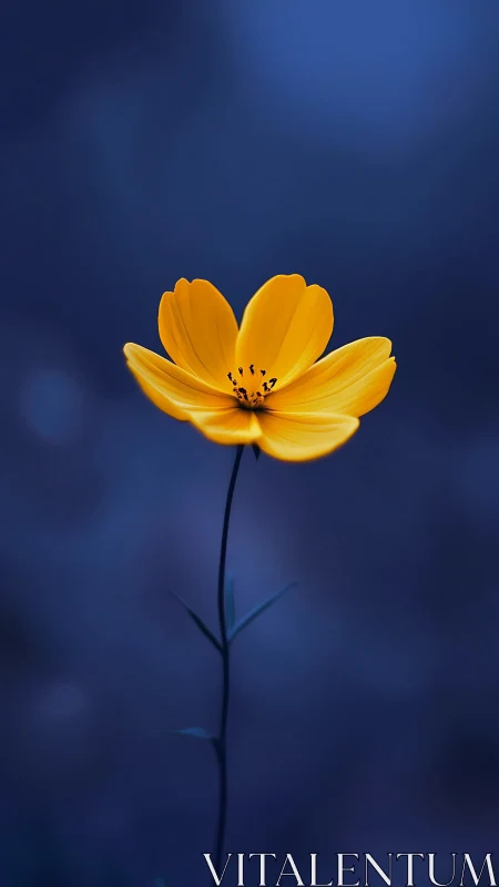 Golden Cosmos Bursts Against Indigo Shadows