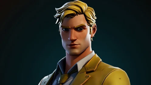 Stylized blond agent portrait rendered in dramatic 3D lighting