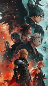 Dual-toned fantasy warriors in dynamic vertical montage