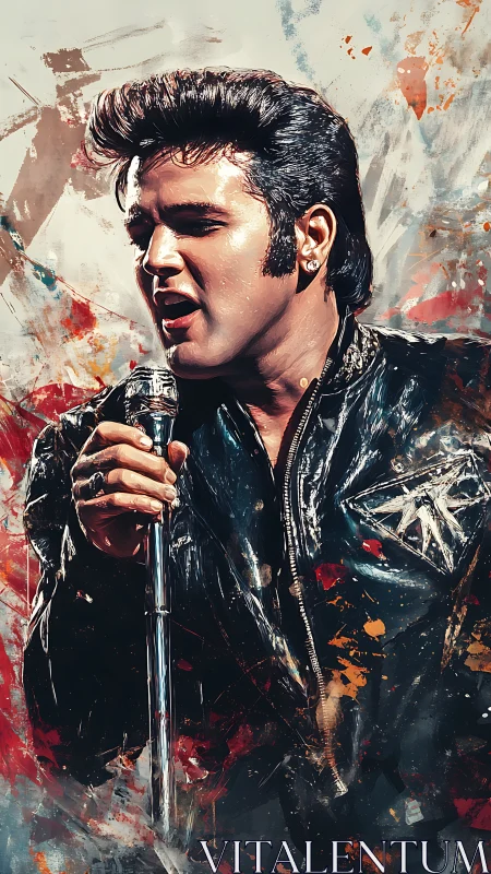 Digital portrait of rock singer in black leather jacket.