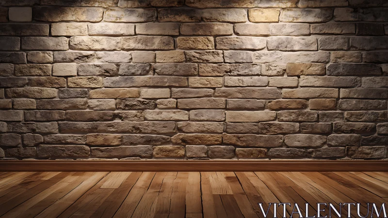 Rustic stone wall meets warm stage-ready wooden floor.