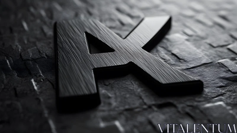 Black Brushed Metal Letter "A" on Dark Textured Surface, Modern Style.