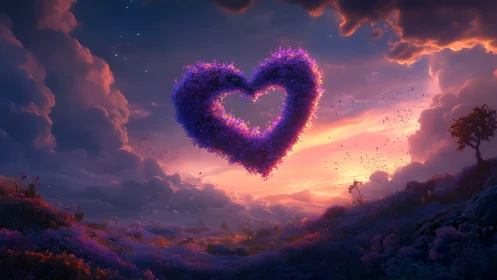 Luminescent Heart Form Against Dramatic Sunset Sky.