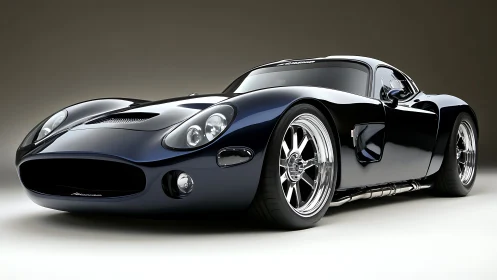 Photorealistic low-angle render of a midnight blue supercar.