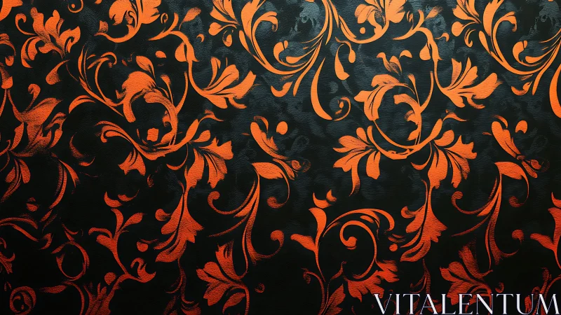 Ornate orange baroque flourishes over deep black field.