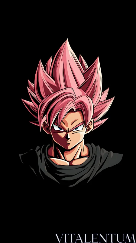 Pink haired anime warrior portrait on black background.