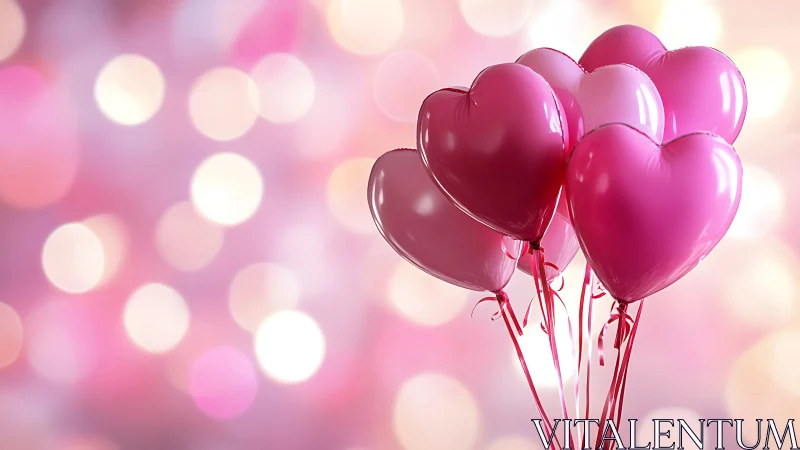 Glossy Heart-Shaped Balloons with Depth-Focused Bokeh Backdrop