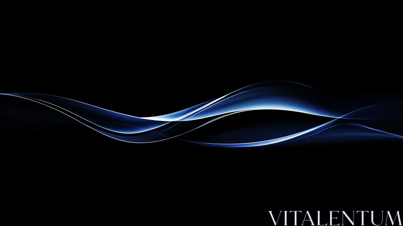Luminous blue waveforms curve across a minimal black field