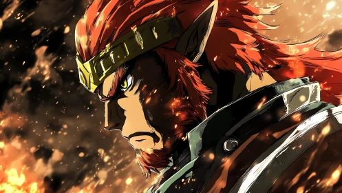 Ember crowned warrior prince glaring through stormfire.