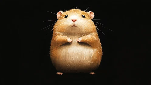 Digital rendering shows upright golden hamster on black background