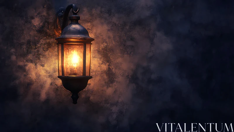 Rustic wall lantern casting warm glow at night.