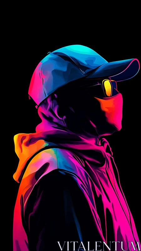 Neon hooded stranger glowing bright against the night.