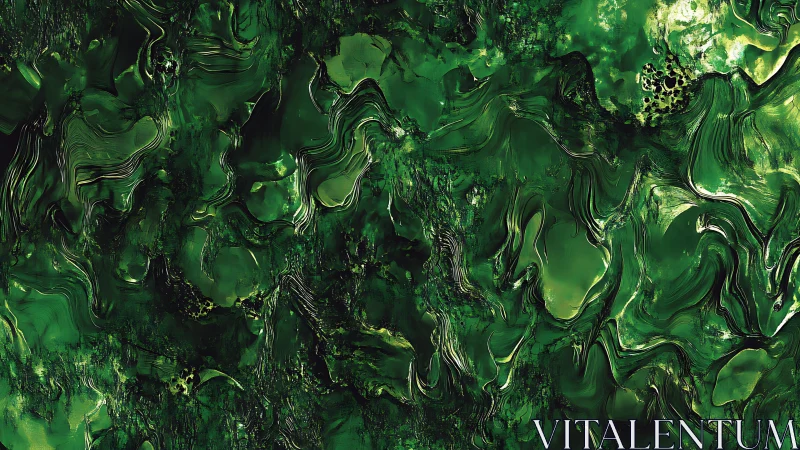 Green fluid abstract surface with layered organic forms.