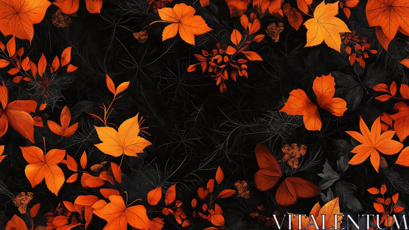 Glowing autumn leaves drifting across a velvet night sky.