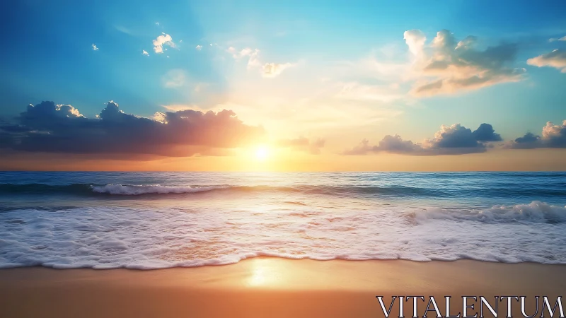 Sunrise tide paints the warm shoreline in glowing pastels.