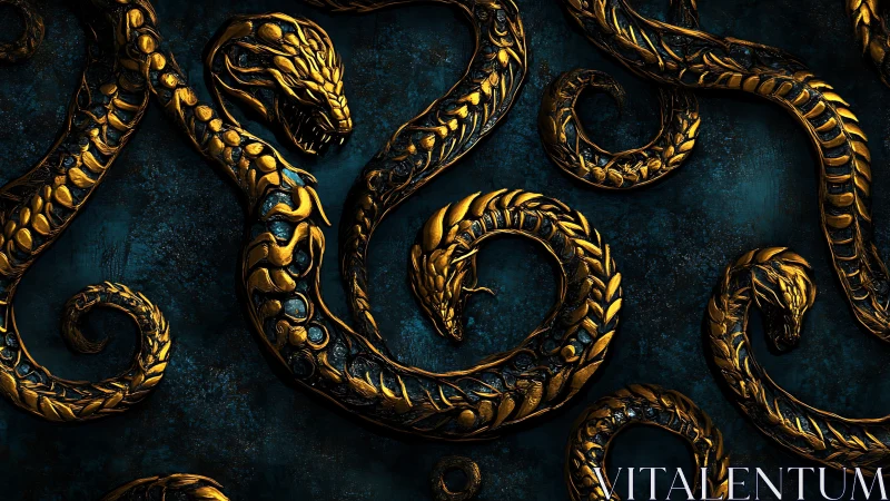 Golden serpents in a dark teal dream of looping motion.