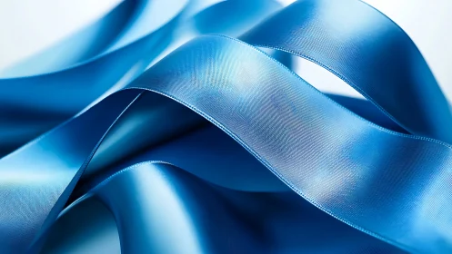 Satin blue ribbons curve in soft overlapping waves
