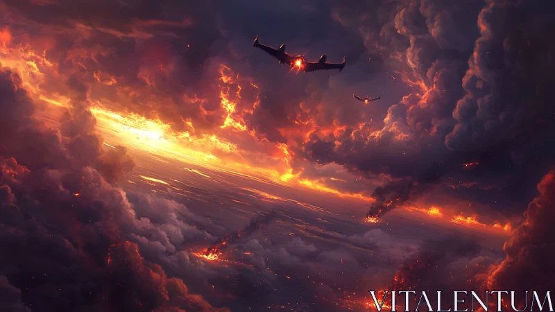 Drones flying through massive solar flare explosion and fire clouds