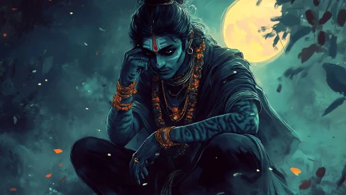 Midnight mystic resting beneath a watchful full moon.