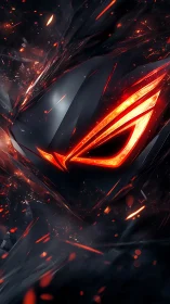 Abstract metallic mask with glowing orange slit lighting