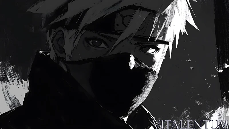 Masked dusk warrior carves himself from torn monochrome light