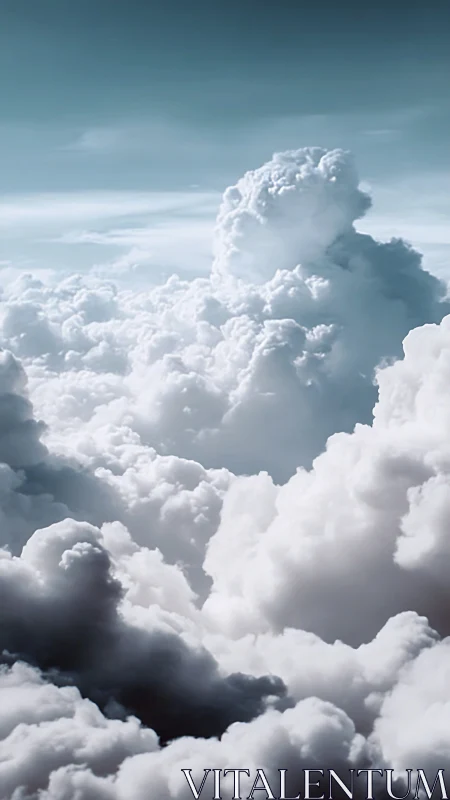 Sunlit cumulus cloudscape above soft shadowed layers.