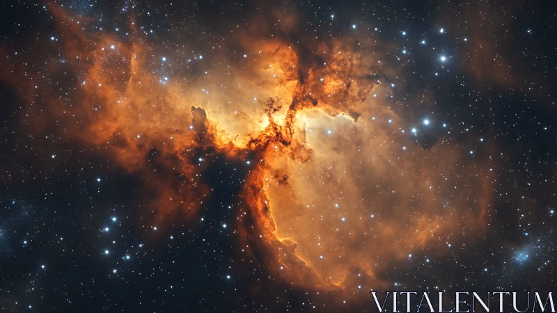 Photorealistic emission nebula with luminous dust plume structure.