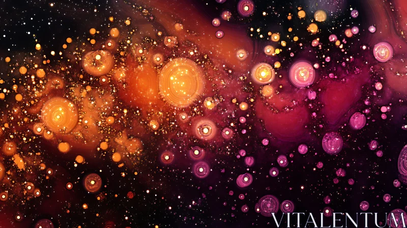 Galactic bubble carnival swirling in amber and neon plum.