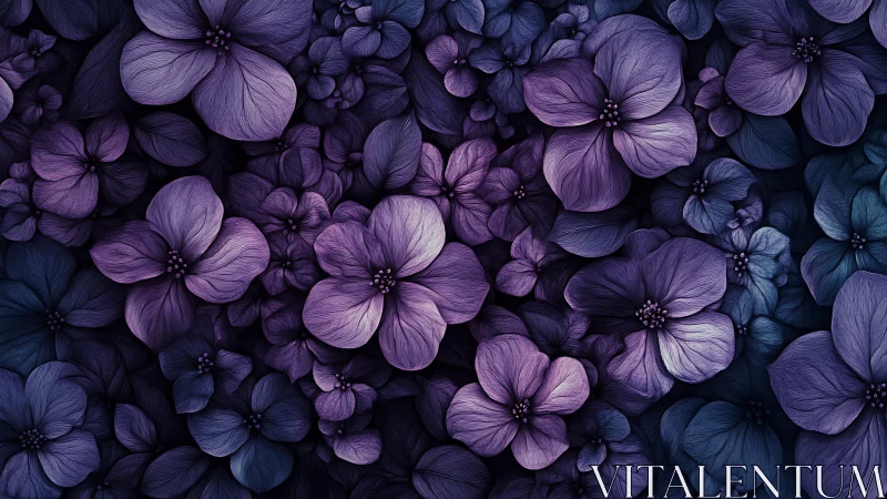 Densely Layered Floral Composition with Purple and Indigo Gradient Petals.