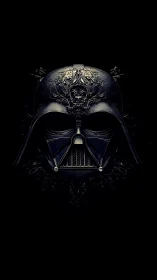 Dark sci fi helmet with ornate gothic relief detailing