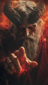 Fiery horned elder reaching from the glowing shadows.