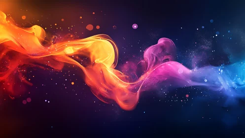 Colorful abstract light waves on dark gradient background.