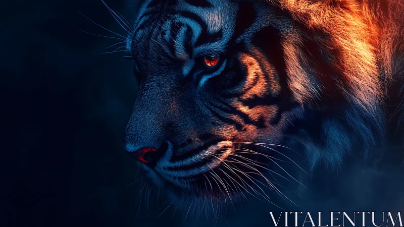 Neon-lit tiger profile with intense glowing highlights.