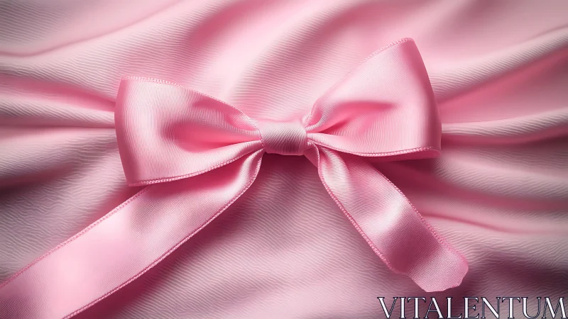 Pink Ribbon Bow on Textured Fabric Background