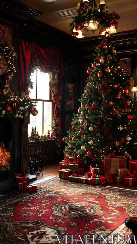 Velvet shadows cradle a storybook Christmas tree glow