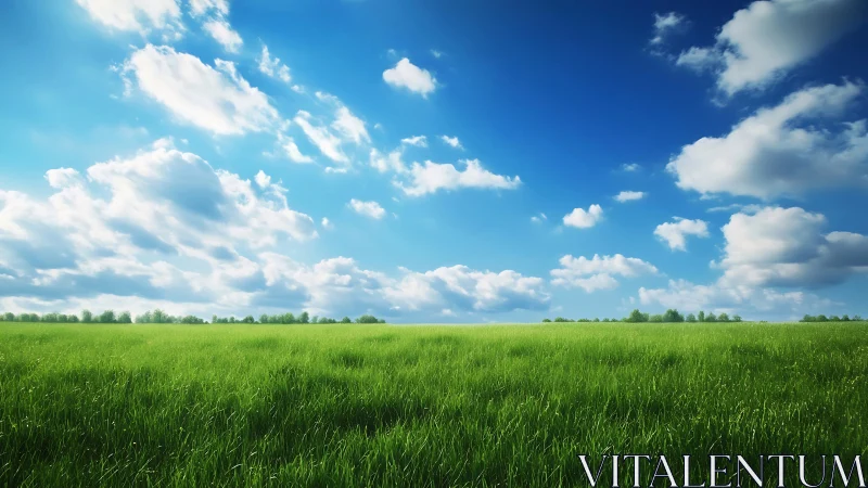 Wide-angle grassland under cumuliform sky with high color contrast