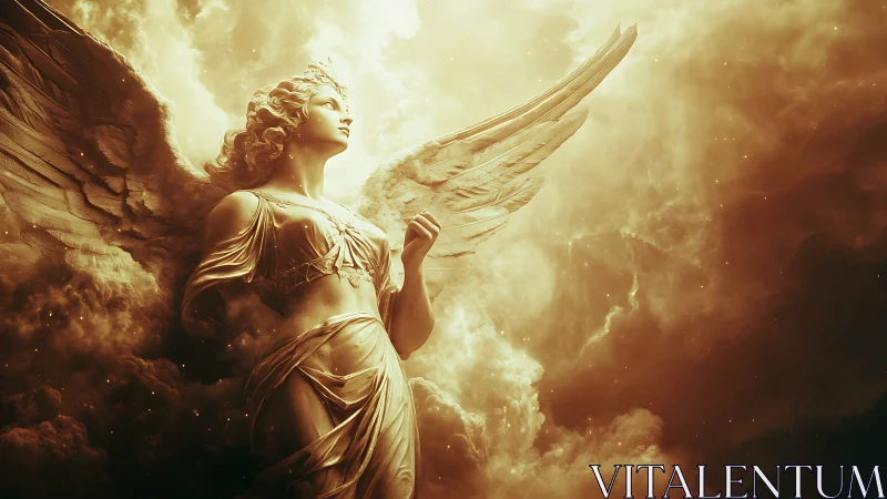 Radiant Skyward Seraph Emerging From Ember-Tinted Clouds.