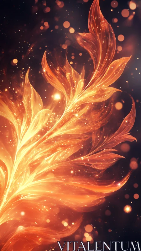 Luminous fiery leaves swirling in a cosmic ember bloom.