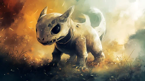 Small horned creature stands in smoky, glowing landscape