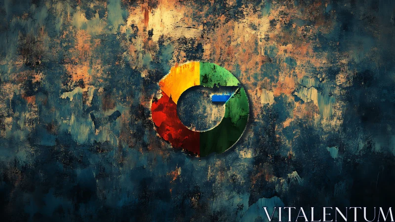 Weathered multicolor ring emblem against textured abstract wall.